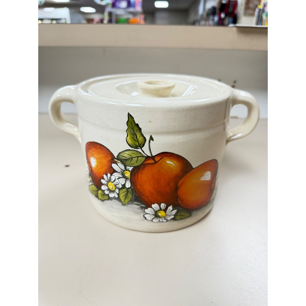 Shakers & Thanos Pottery Apple Daisy Stoneware Bean Pot Cookie Jar Gilmer Texas